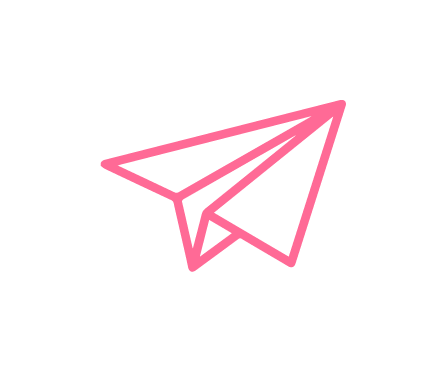 Pink paper airplane icon on a black background.