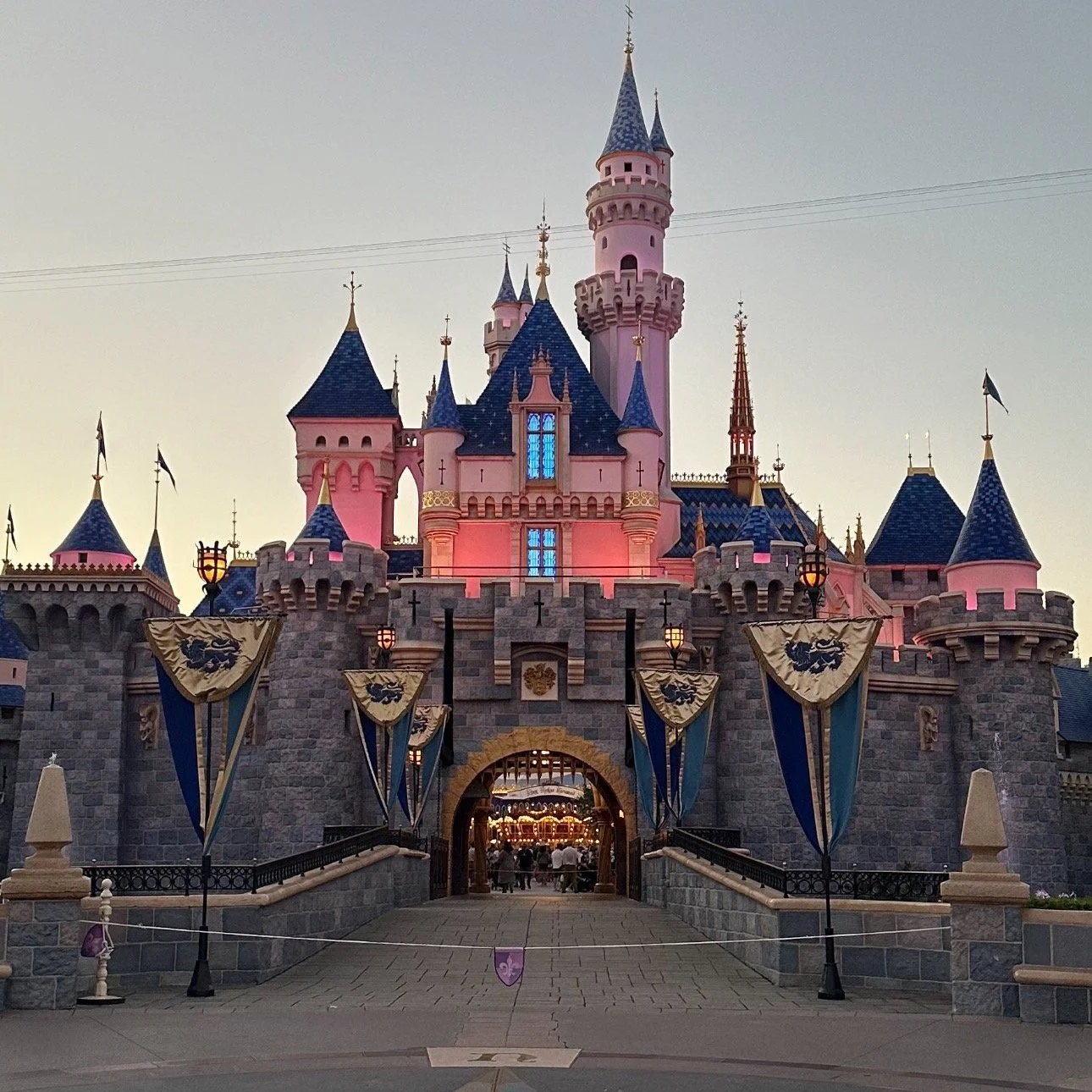 sleeping-beautys-castle-at-disneyland-at-sundown