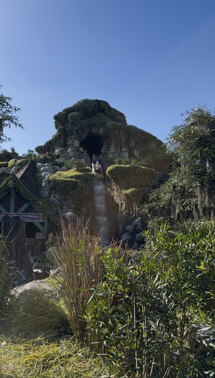 log-going-down-with-people-in-it-on-tianas-bayou-adventure-ride-at-disneyland-on-a-sunny-day