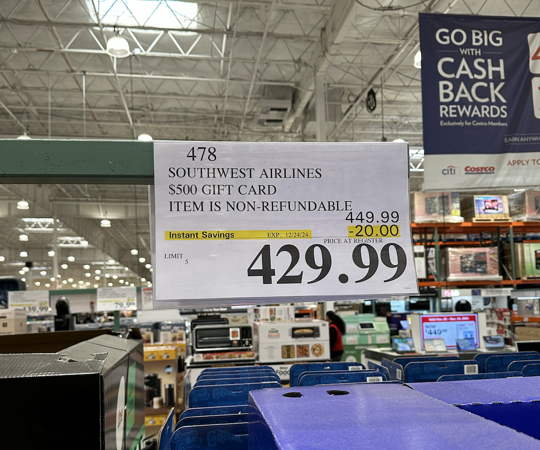 southwest-airlines-gift-card-sign-with-price-of-429.99-at-costco