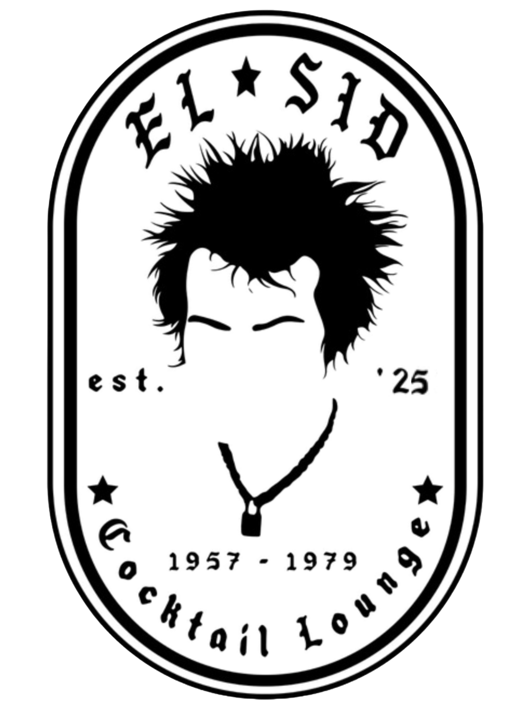 Black and white oval-shaped logo with a person's face and spiky hair in the center. The text "FEEL SIR" appears at the top, with stars on either side, and the years "1957-1979" at the bottom. The outer border contains additional text, but it is partially obscured.