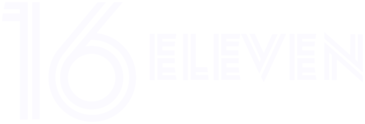 A black and white graphic logo with the words "16 Believe In" in stylized font.