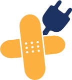 A bandage with an electrical plug on top of it, resembling a cross. Fine fi by Jc service a Samsung authorized service center