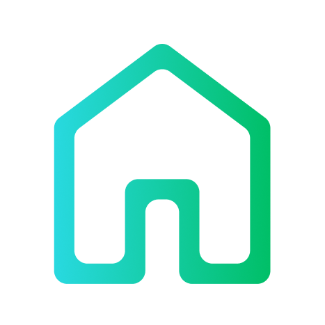 Digital icon geometric house with shades of blue and green.
