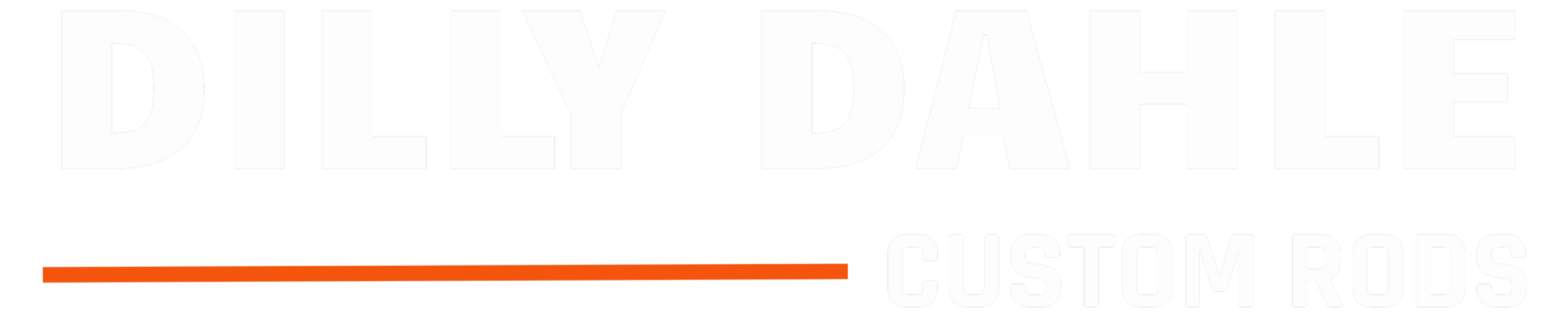 Dilly Dahle Custom Rods logo with bold white lettering and orange accent line on a dark background.