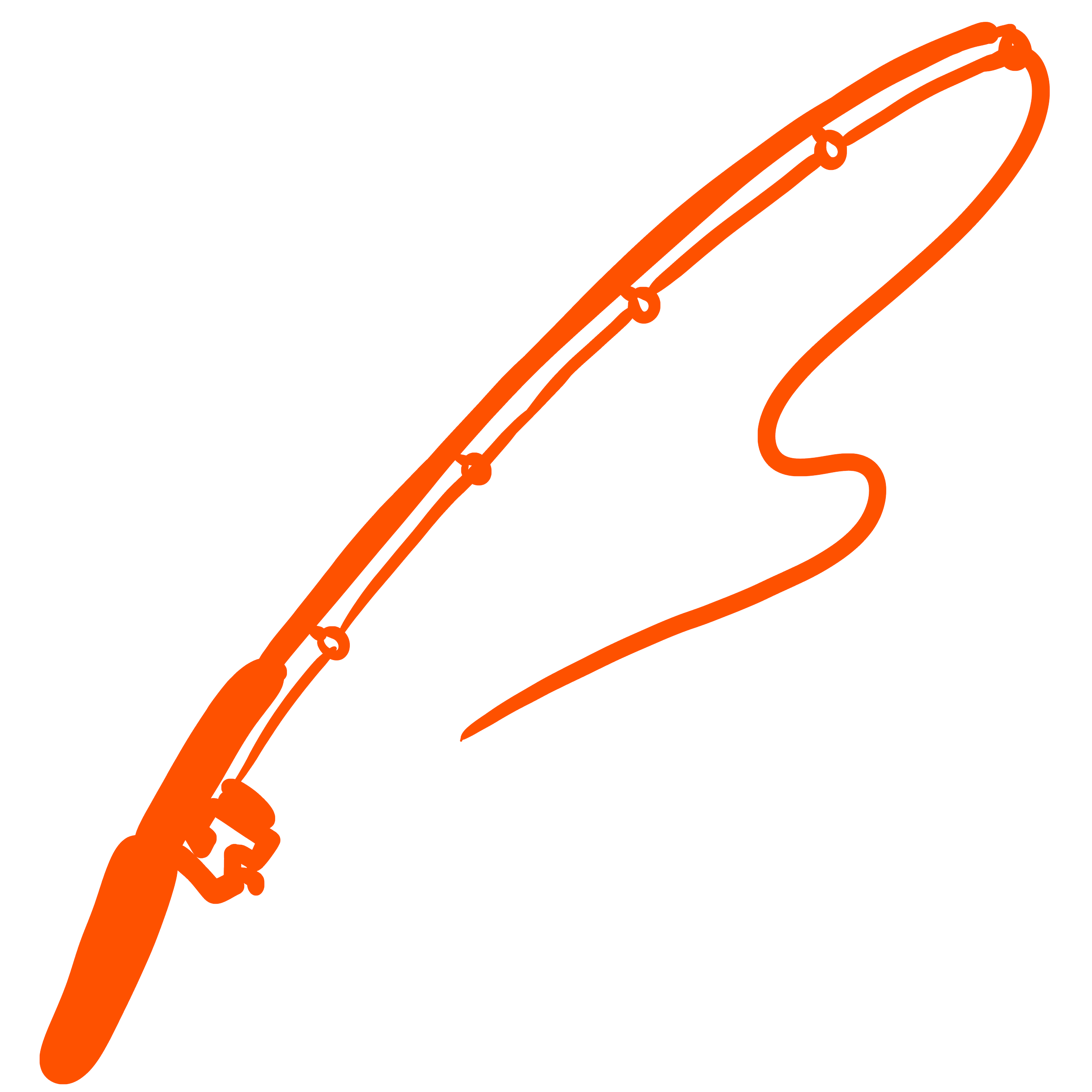 Minimal fishing rod illustration with orange outline on a dark background for Dilly Dahle Custom Rods branding.