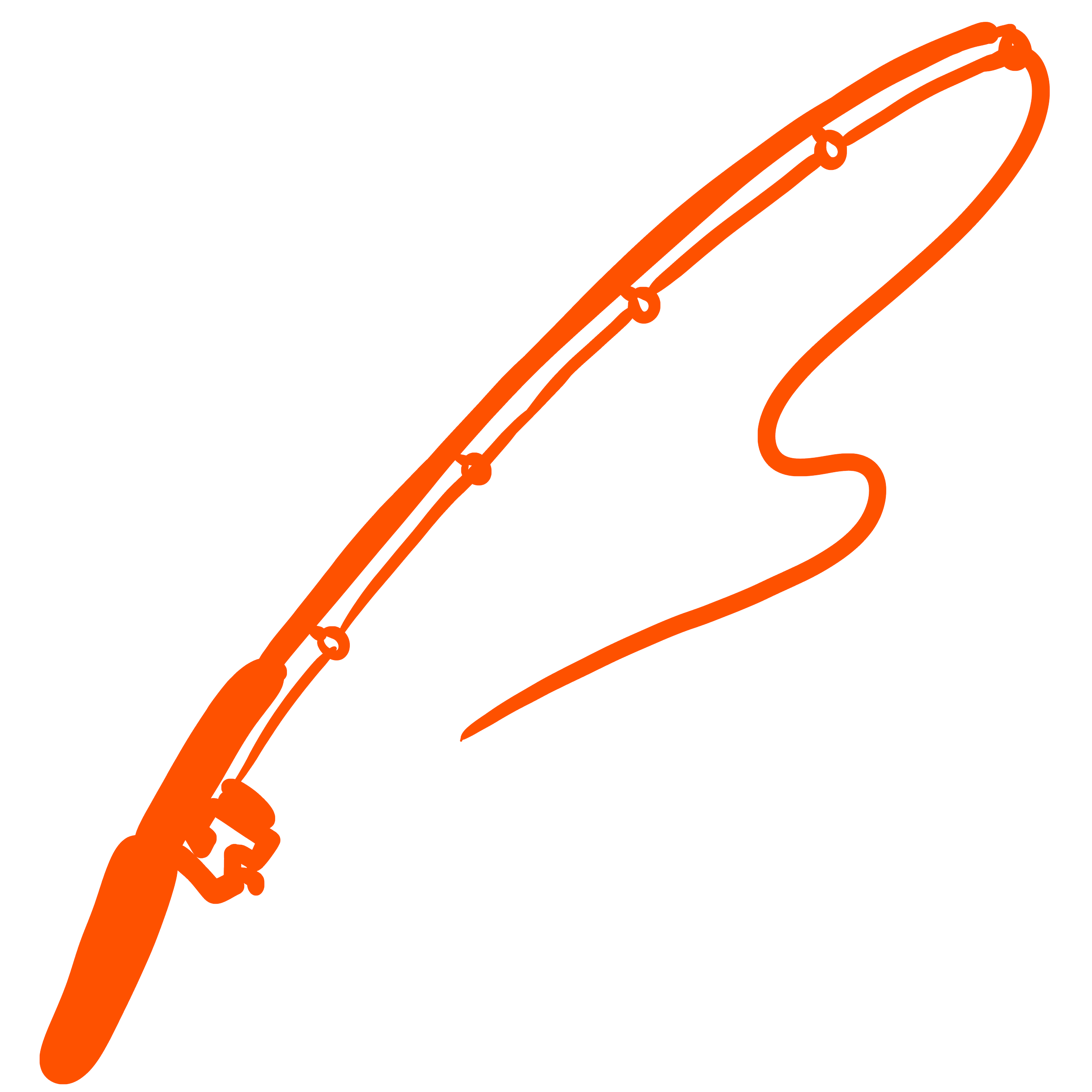 Minimal fishing rod illustration with orange outline on a dark background for Dilly Dahle Custom Rods branding.