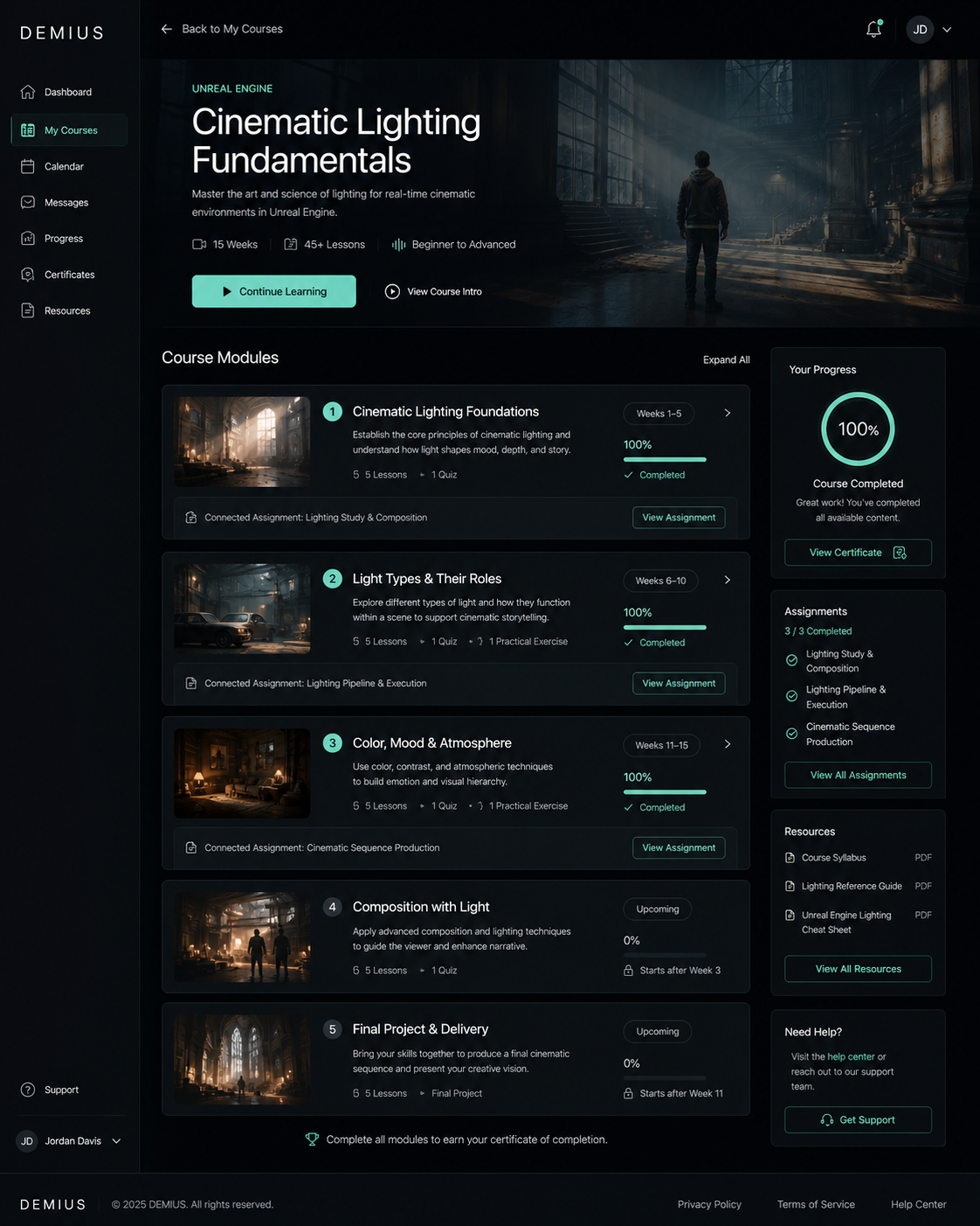 DEMIUS LMS dashboard interface