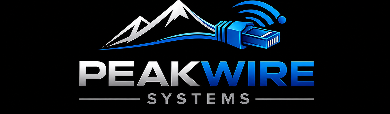 PeakWire Systems logo for ethernet, Wi-Fi, and security camera services.