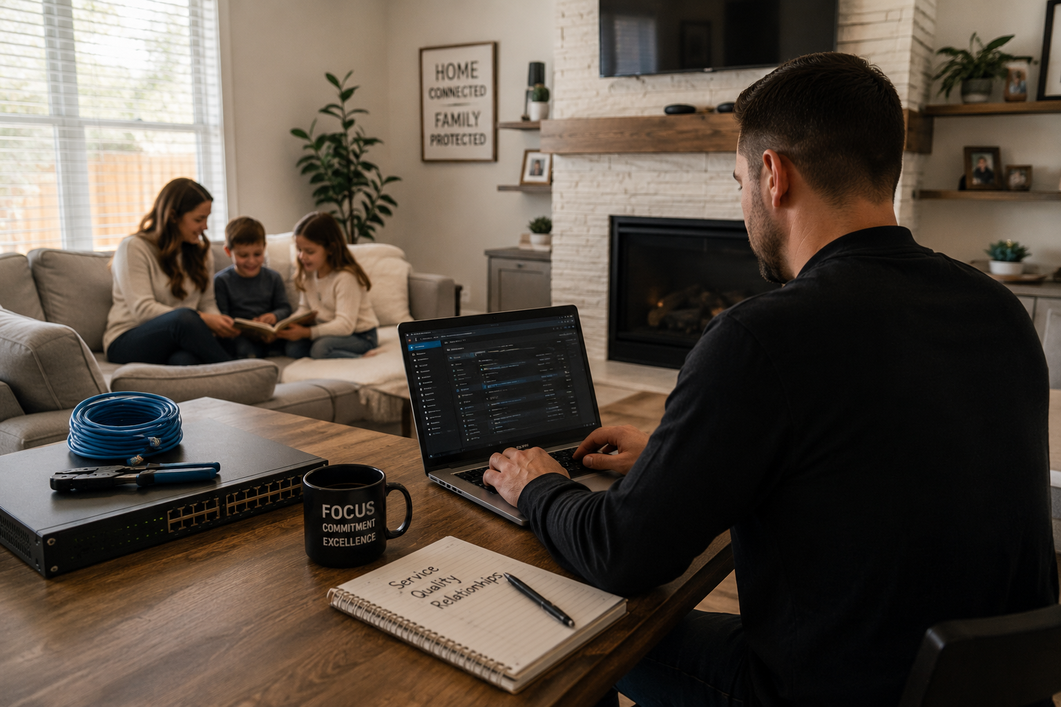 family enjoying reliable home networking and Wi-Fi connectivity in a modern connected home