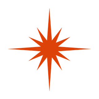 A red star-shaped graphic with multiple points radiating outward.