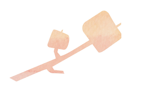 Two marshmallows on a stick, one larger and one smaller, resembling a roasting marshmallow on a skewer.