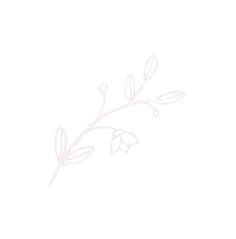 White floral illustration on black background.