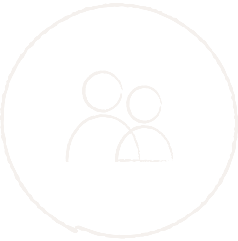 Outline icon of two people inside a circle with a black background.