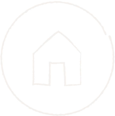 White house icon inside a circle on a black background.