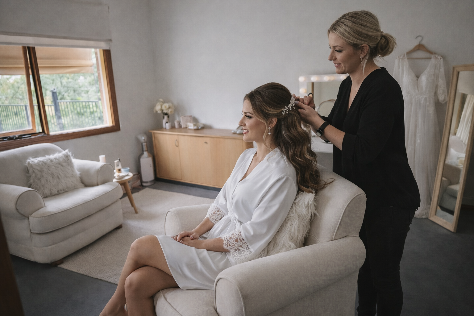 Getting ready in bridal suite