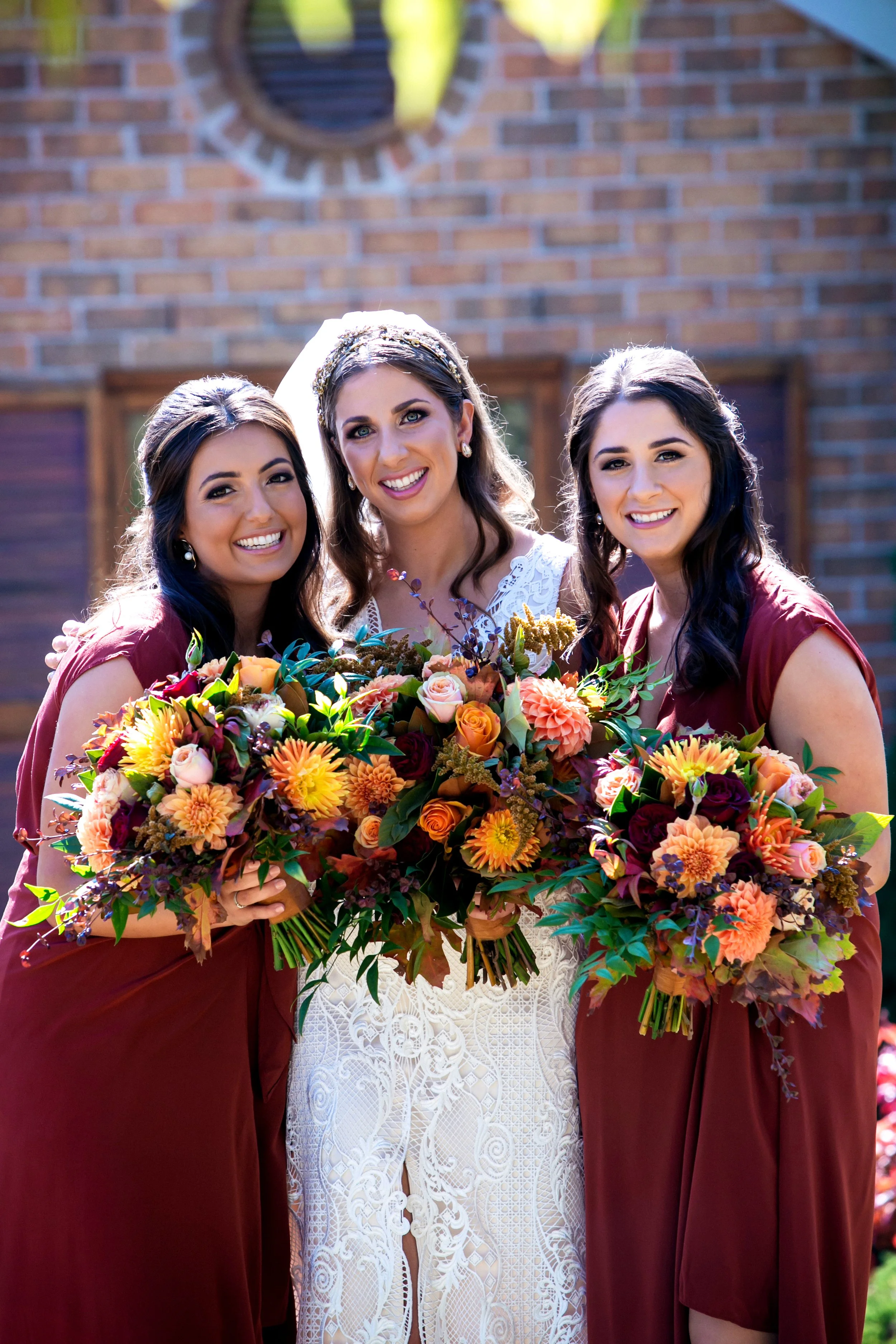 bridesmaids with their bride autumn wedding

