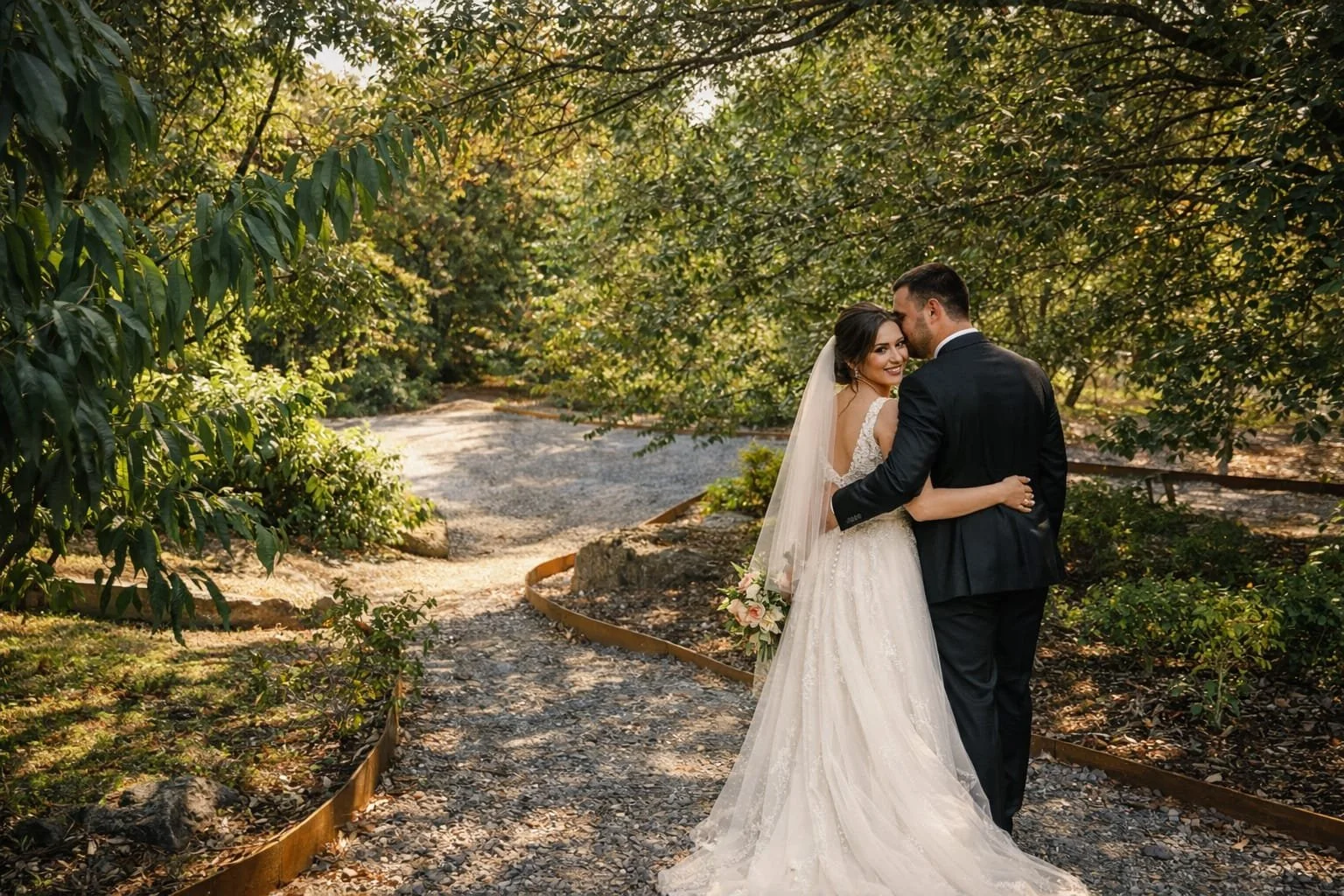 Bride and groom in lower ground photography location