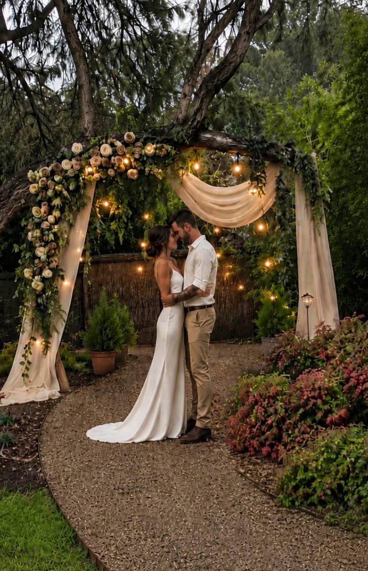 late afternoon wedding under the tree arbour