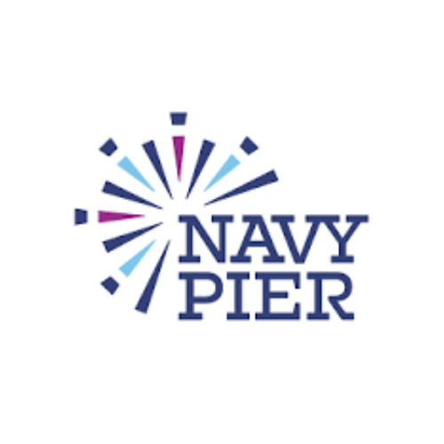 Logo of Navy Pier with stylized fireworks and text 'Navy Pier'
