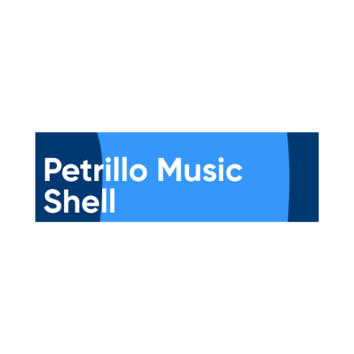 Logo for Petrillo Music Shell with blue background and white text.
