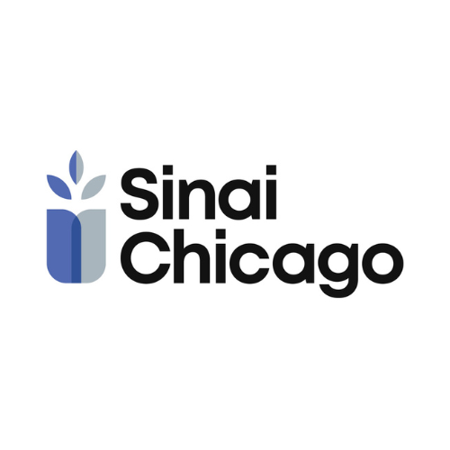 Logo for Sinai Chicago with a stylized blue and gray icon and black text.