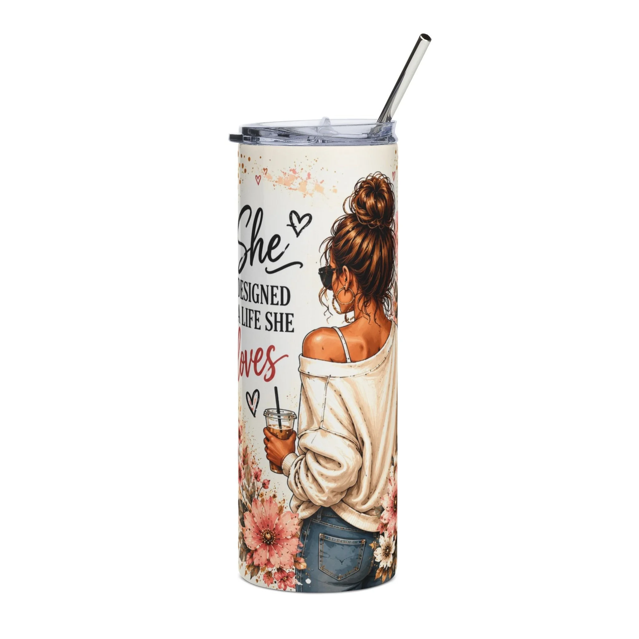 "She Designed a Life She Loves" — Floral Travel Cup | 20oz Stainless Steel Tumbler