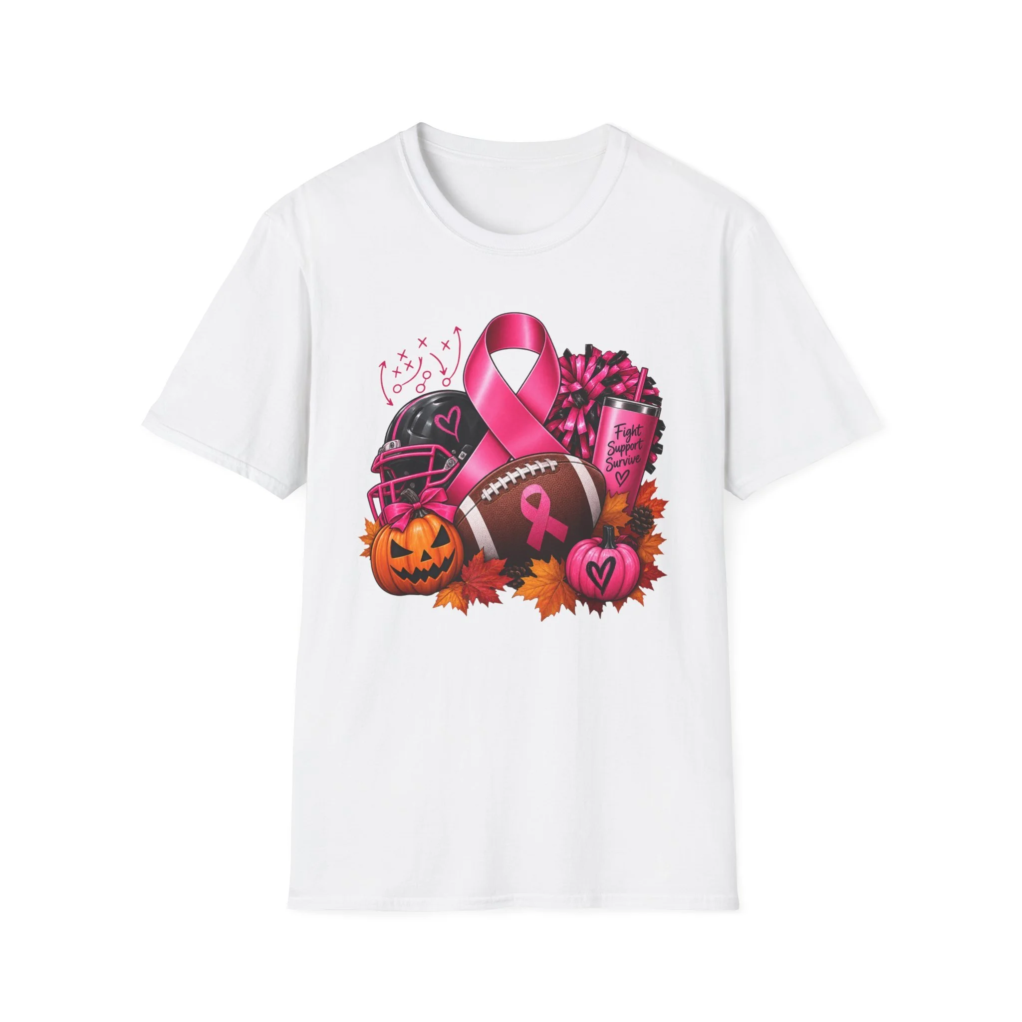 Pink, Pigskin & Pumpkins | Breast Cancer Awareness Halloween Football T-shirt