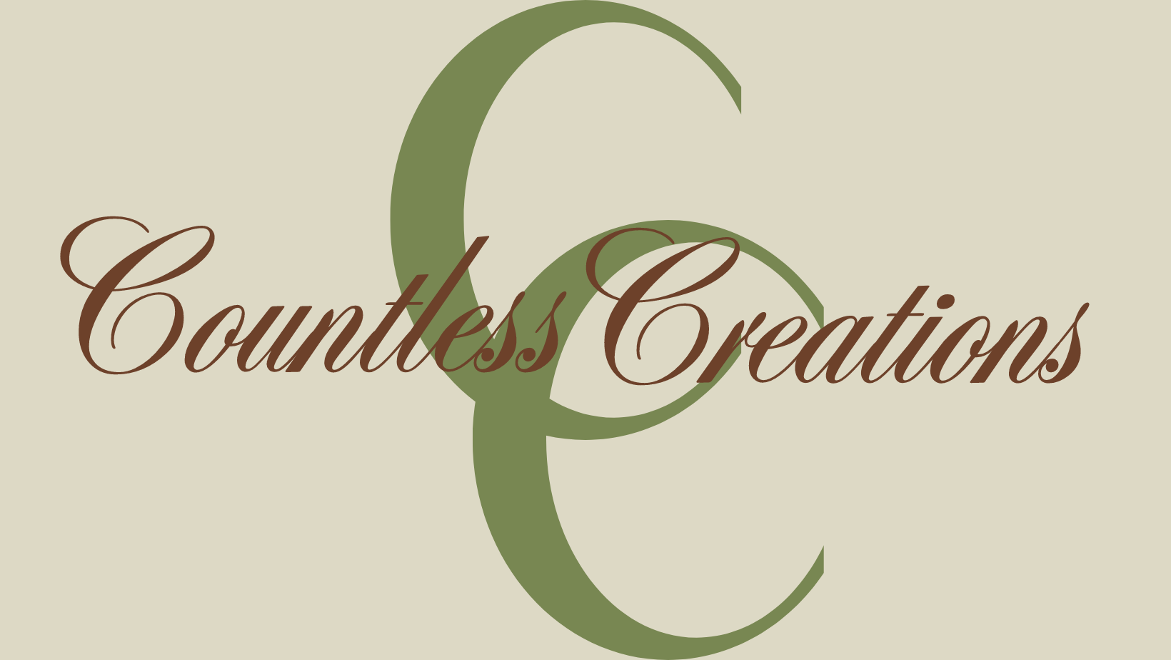 Elegant logo with a large green letter C and the words 'Countess Creations' in cursive brown font across a light beige background.