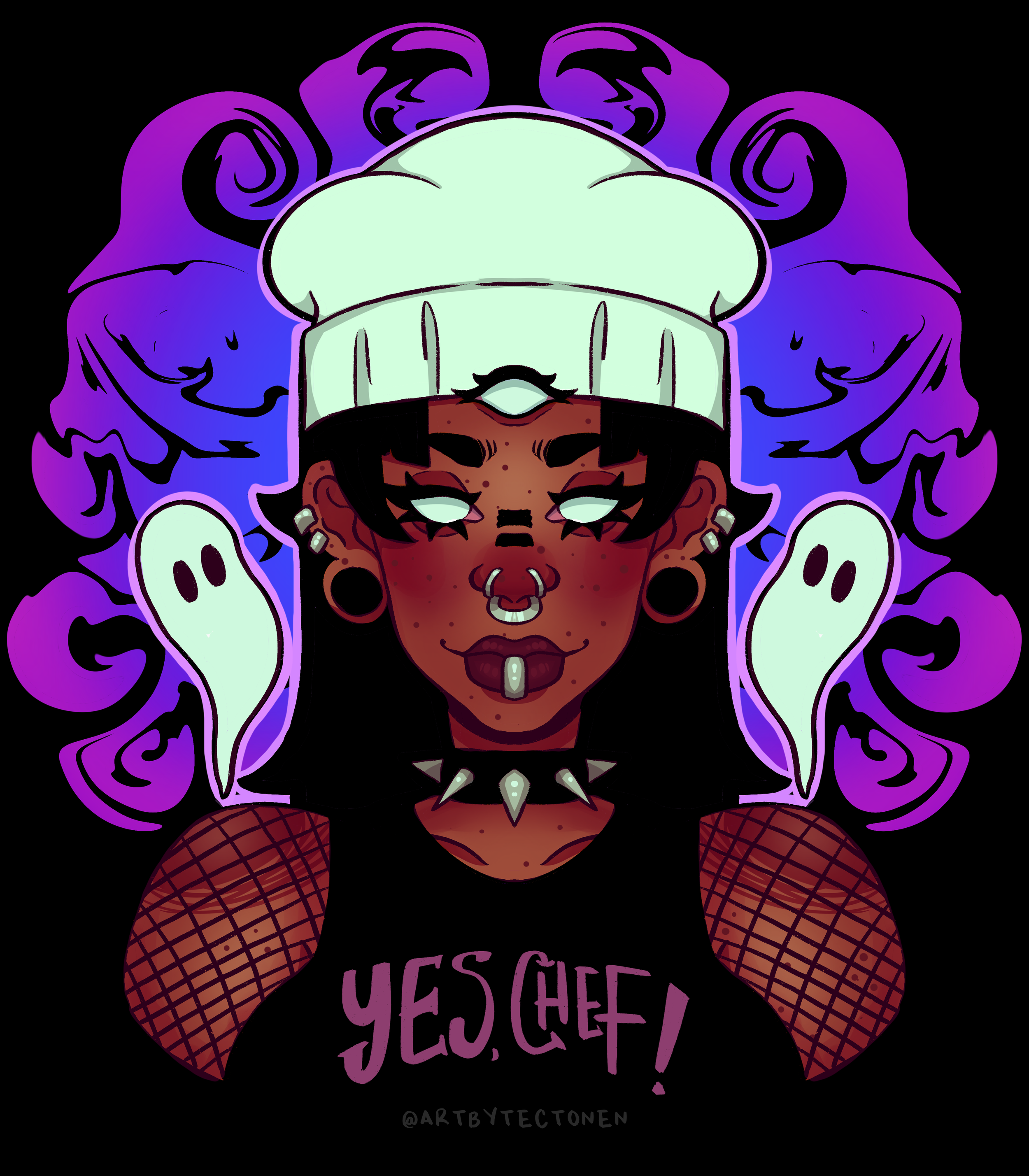 An illustration of a confident woman wearing a large, purple, curly wig, fishnet stockings, and jewelry, with text "Yes, Queen" at the bottom.