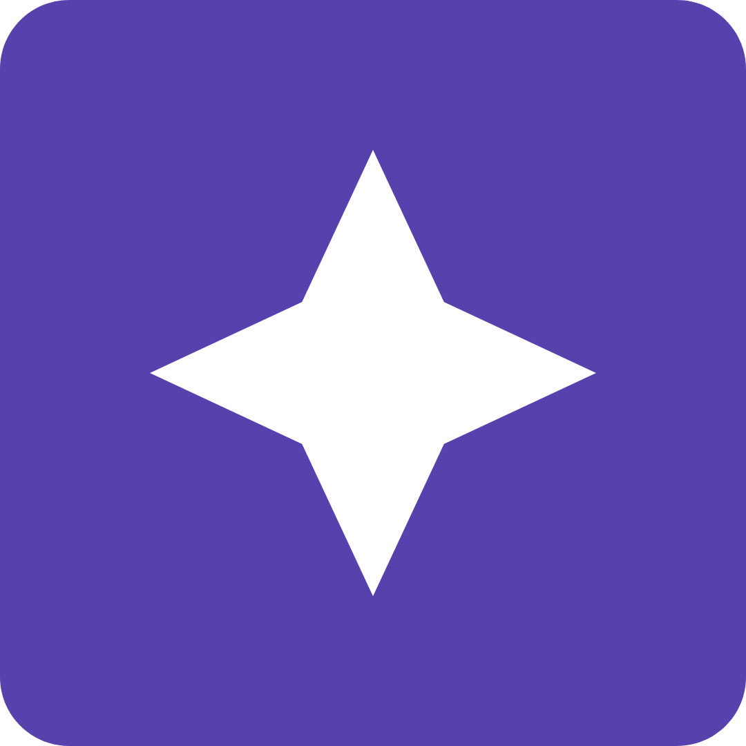 Purple background with a white star-shaped symbol in the center.