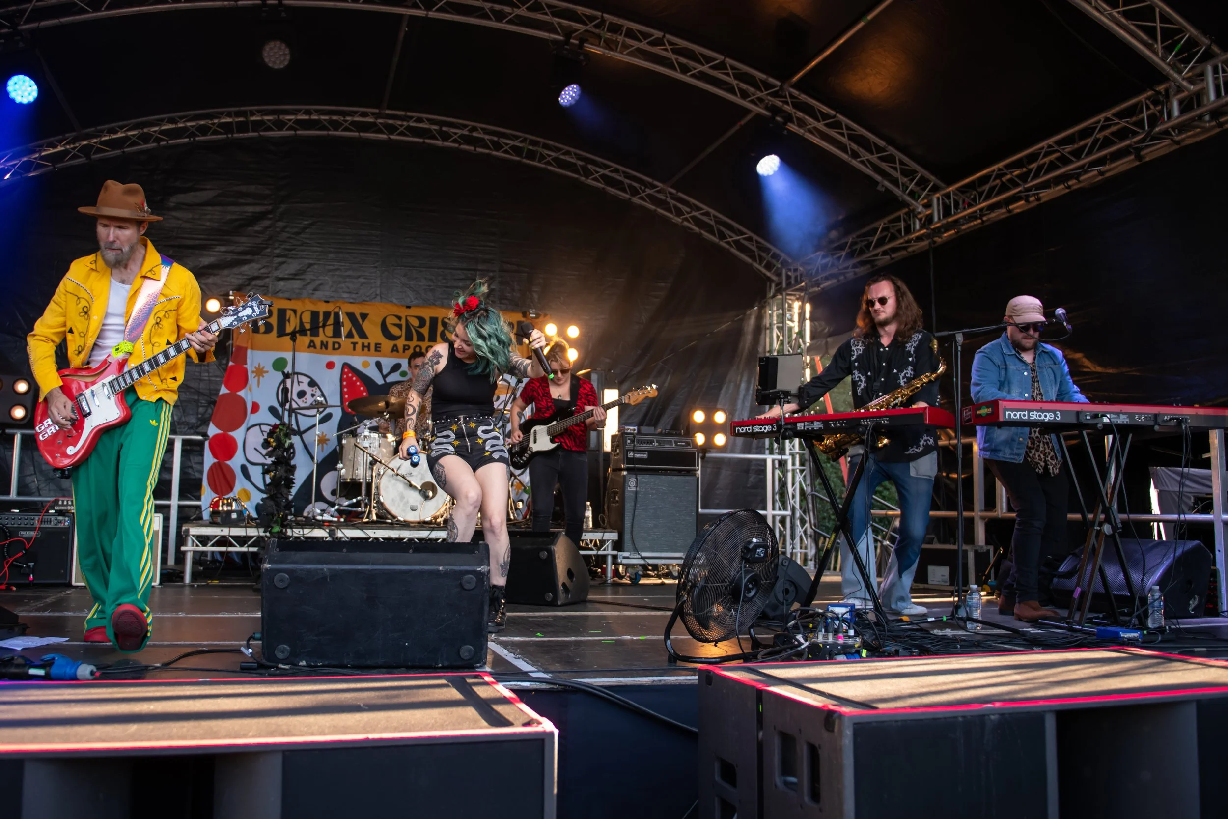 Live performance of Beaux Gris Gris & The Apocalypse at Cornbury Festival. Professional live music and festival photography by Two Finger Media.