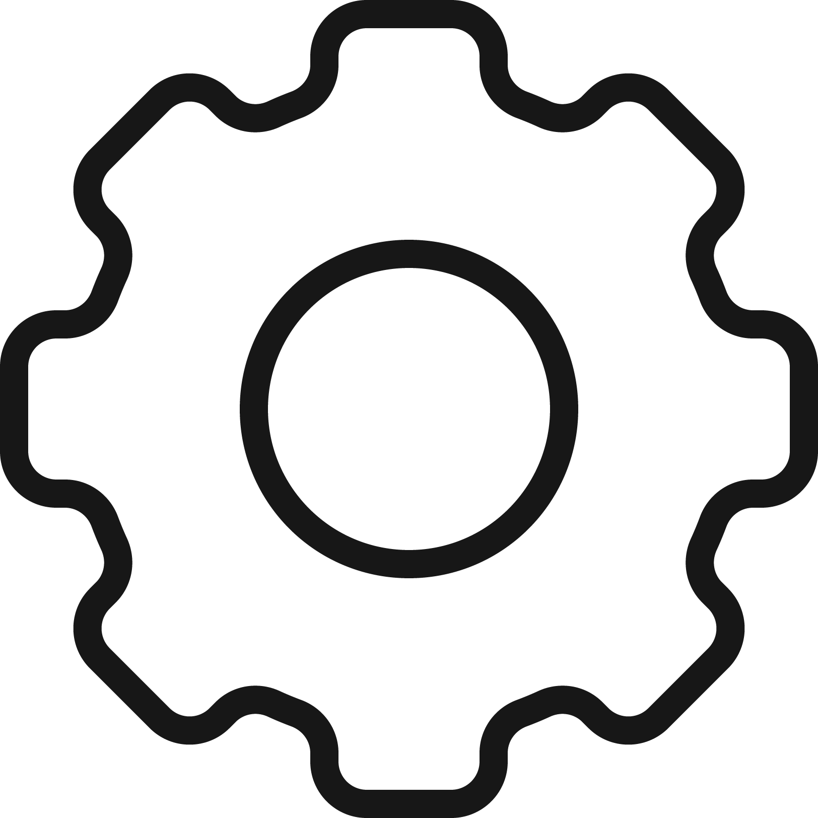 A simple black outline of a gear or cogwheel on a transparent background.