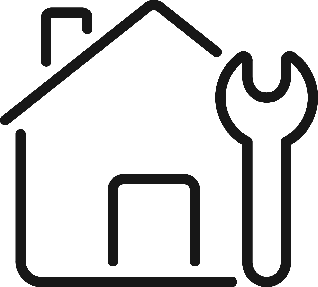 Icon of a house with a wrench on the right side.