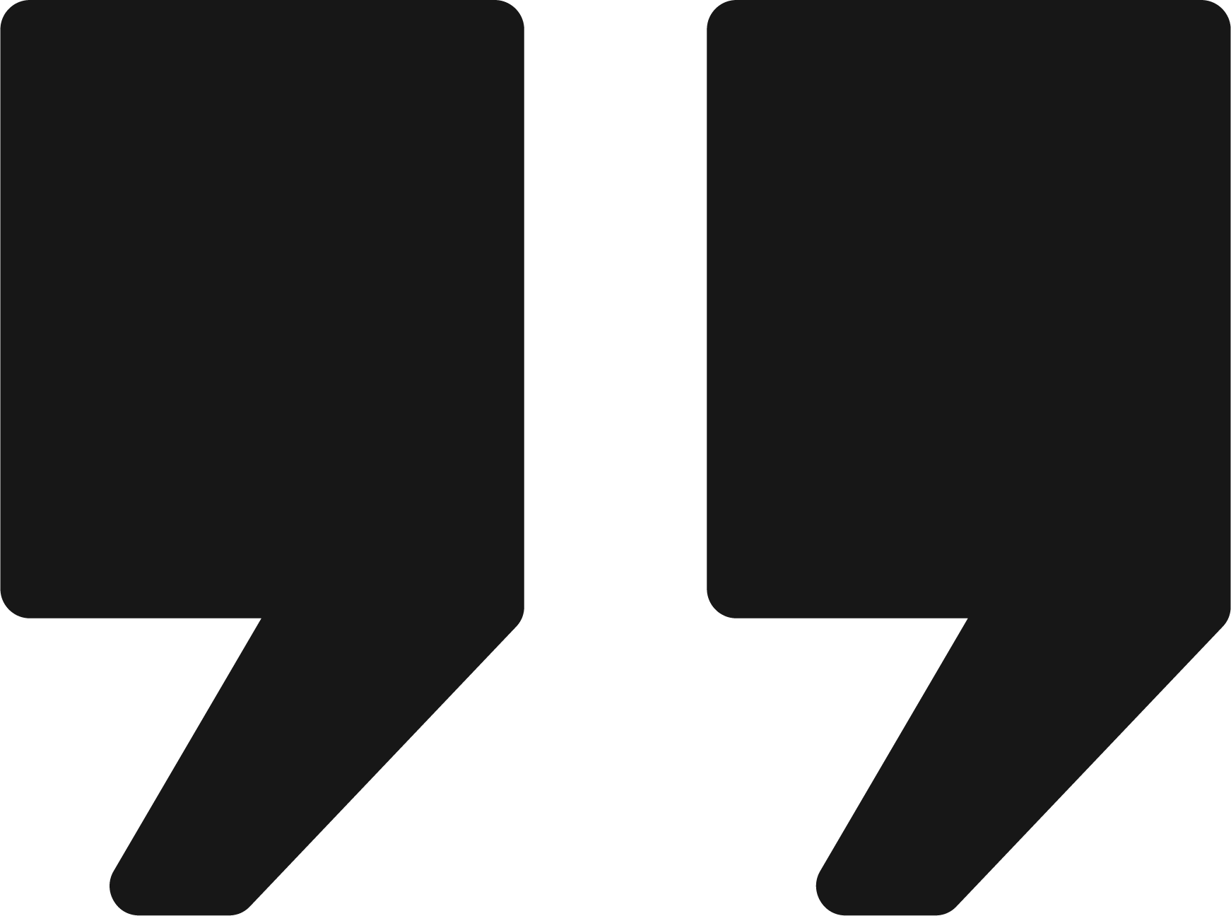 Black silhouette of two quotation marks facing away from each other, one on the left and one on the right, on a black background.