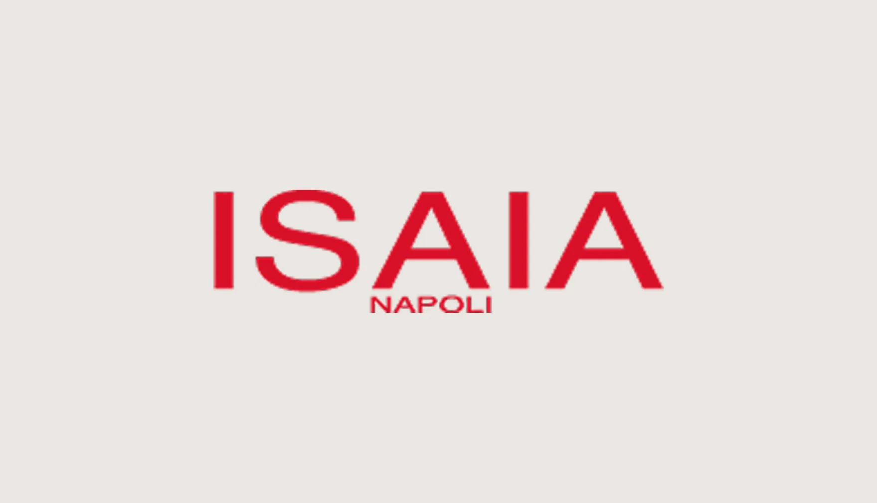 Logo with large red text reading 'ISAIA' and smaller red text below saying 'NAPOLI' on a light gray background.