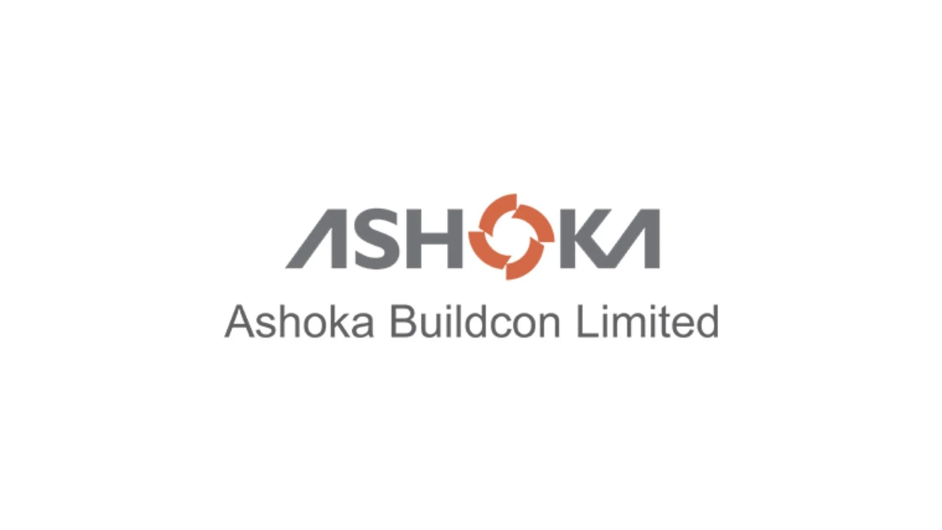 Logo of Ashoka Buildcon Limited featuring the company name and a circular icon in orange and gray.
