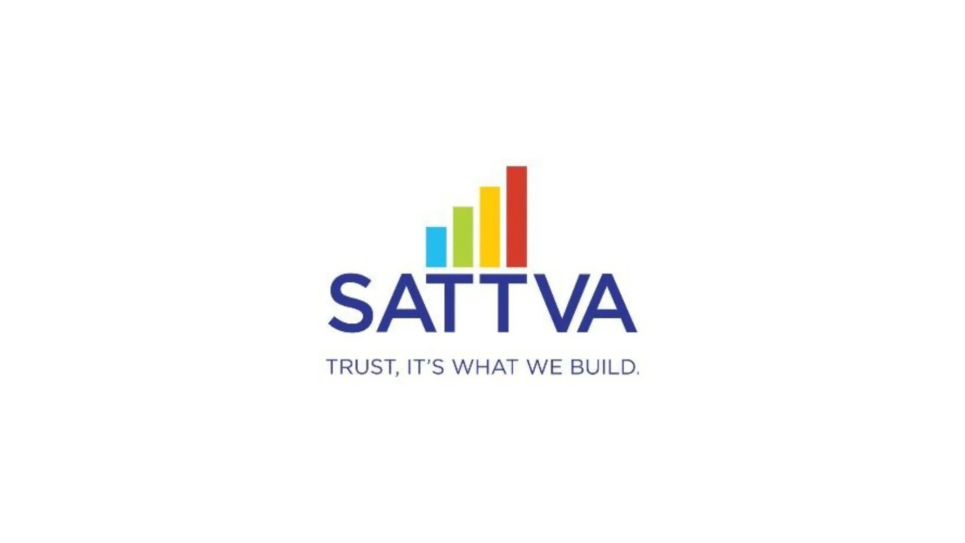 Logo with colorful bar graph above the text 'SATTVA' and the slogan 'Trust, It's What We Build' below.