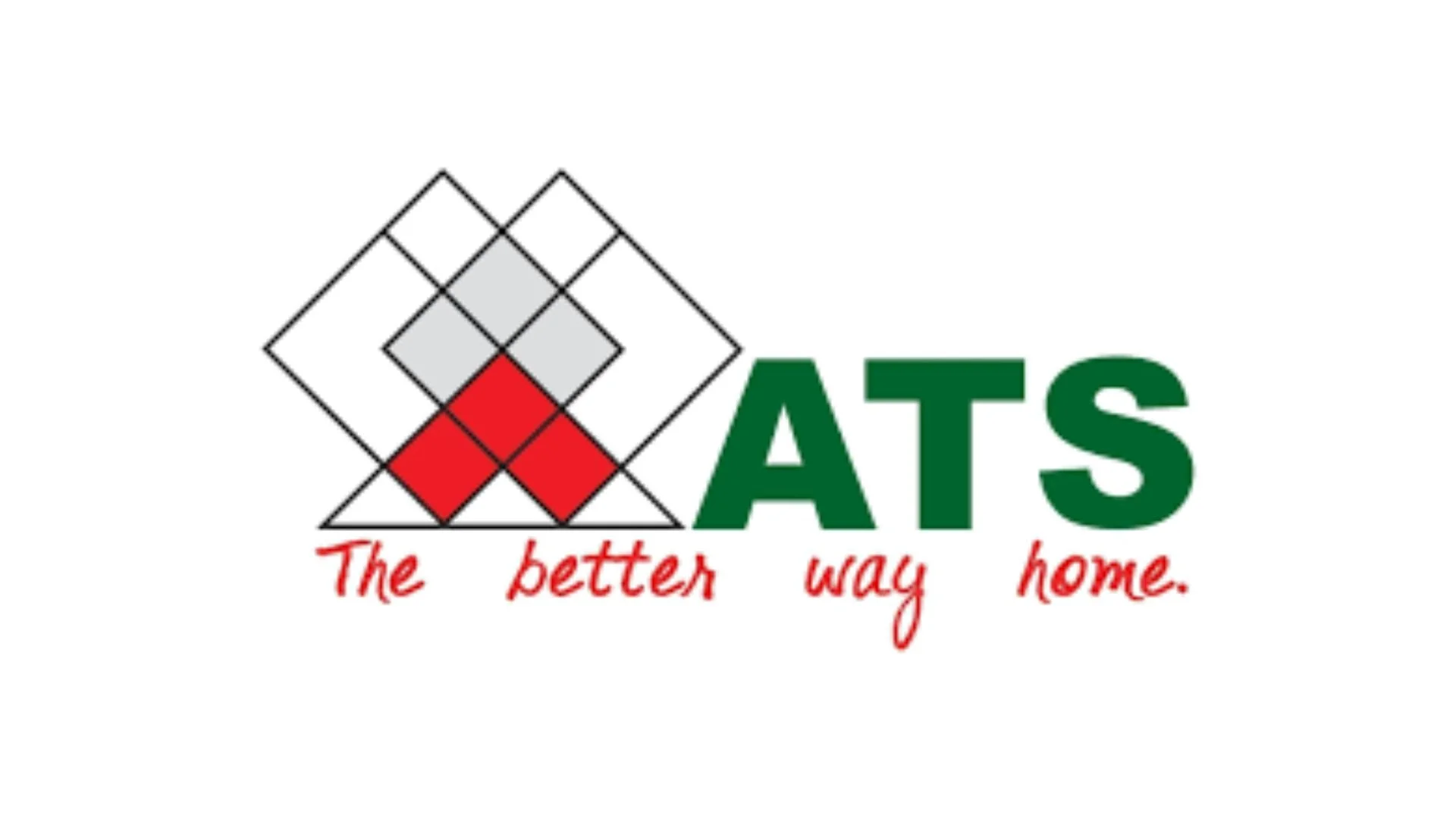 ATS logo with a geometric diamond icon, red, gray, and black colors, the text 'ATS' in green and the slogan 'The better way home' in red cursive.