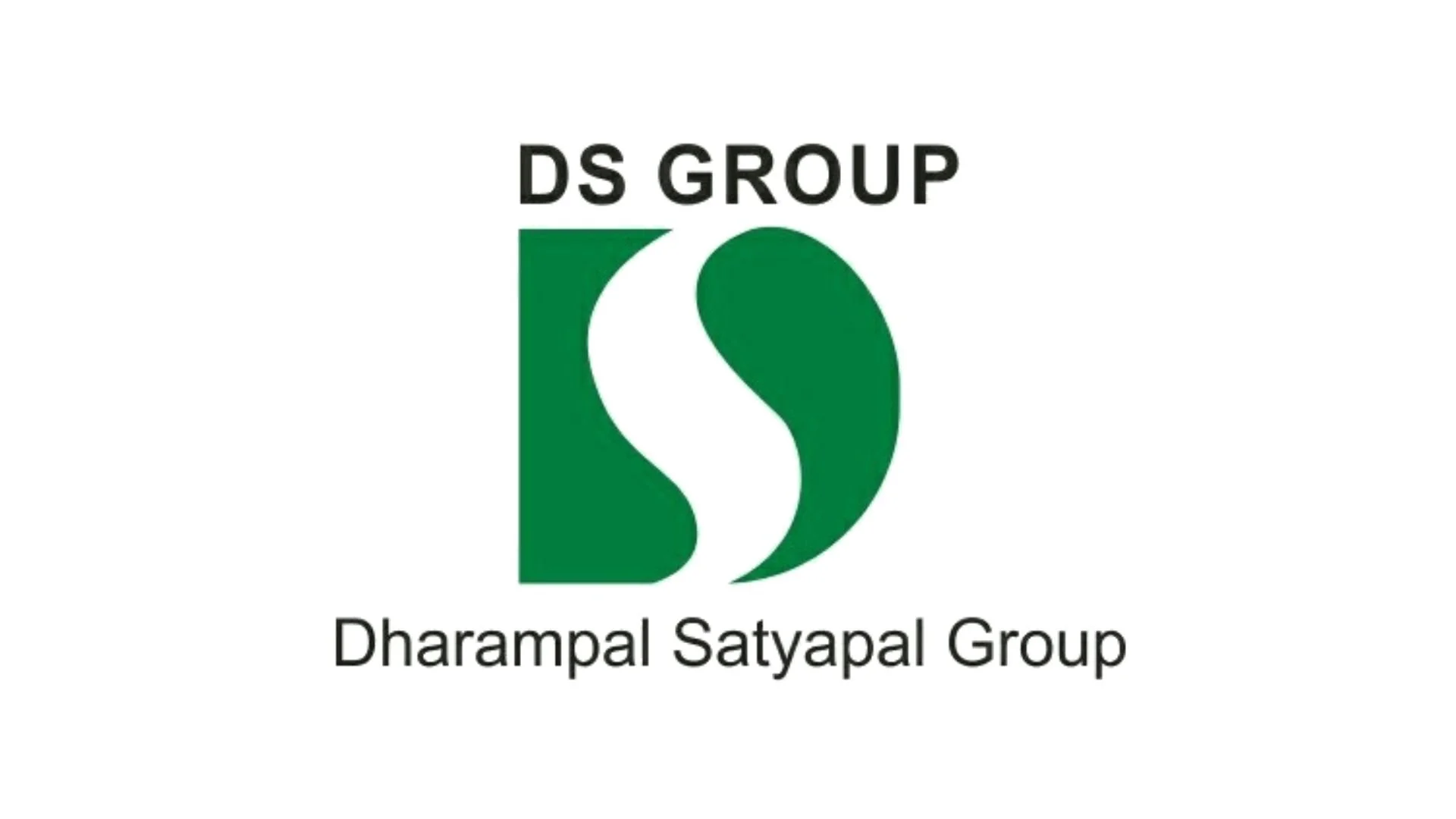 Logo of Dharampal Satyapal Group featuring a stylized green and white 'S' shape with black text above and below.