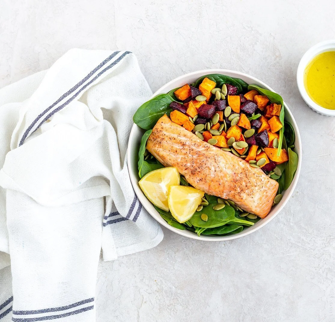 Salmon &amp; Roasted Root Veggie Salad