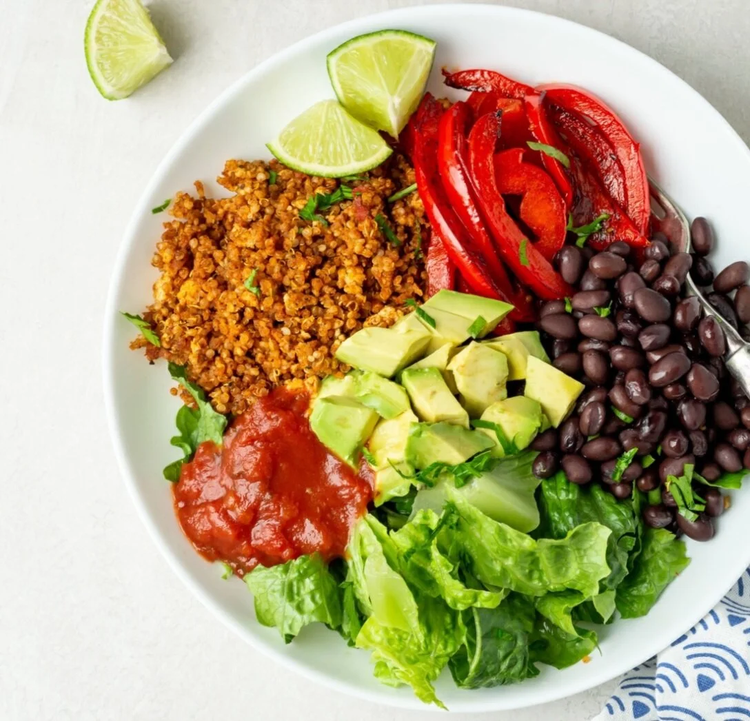 Burrito Bowls with Quinoa Tofu Taco Filling