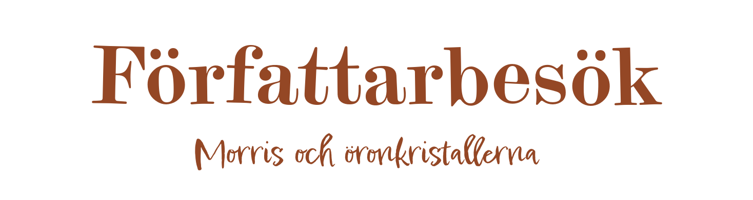 Det är ett bokomslag med titeln 'Författarbesök' och undertext 'Morris och öronkristallerna'