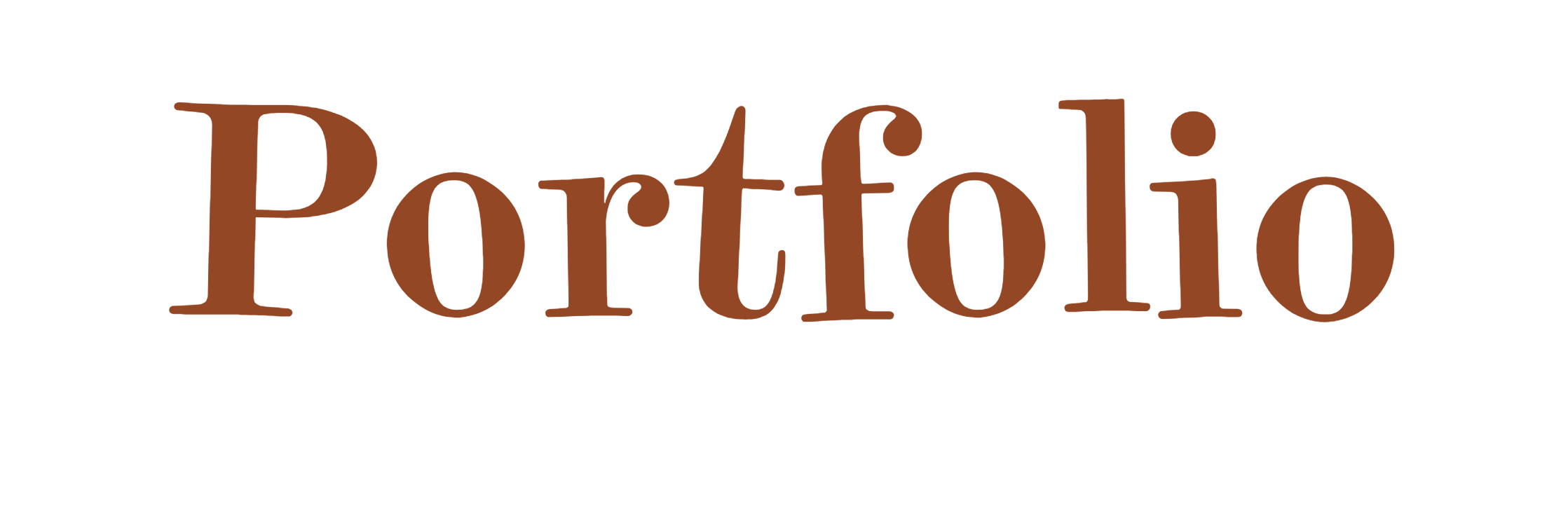 Ordord 'Portfolio' i brunt typsnitt på svart bakgrund.
