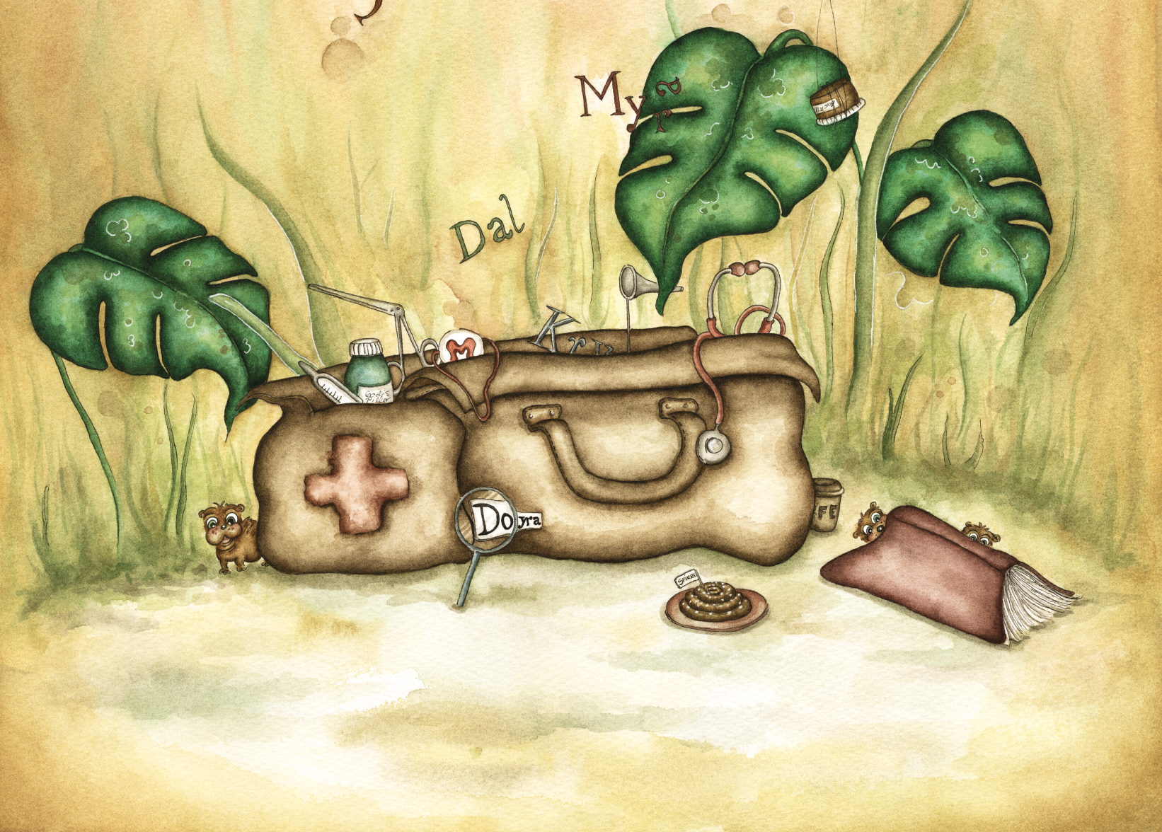 Illustration, doktorväska, barnbok Doktor Myra, Isabelle Malmvall