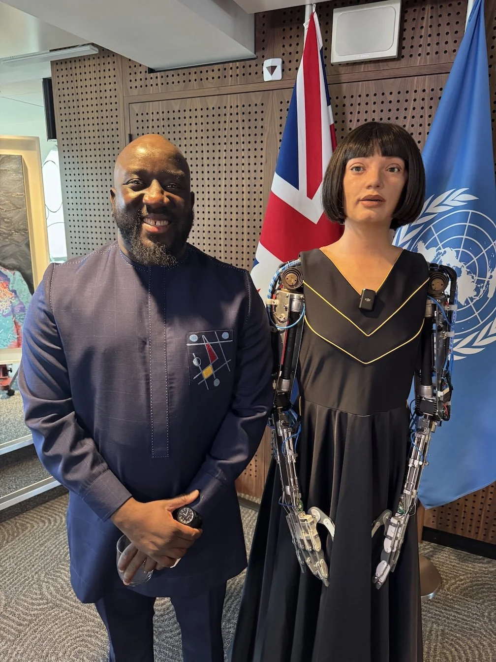 Alioune Sall, Minister of Communication, Republic of Senegal, with Ai-Da