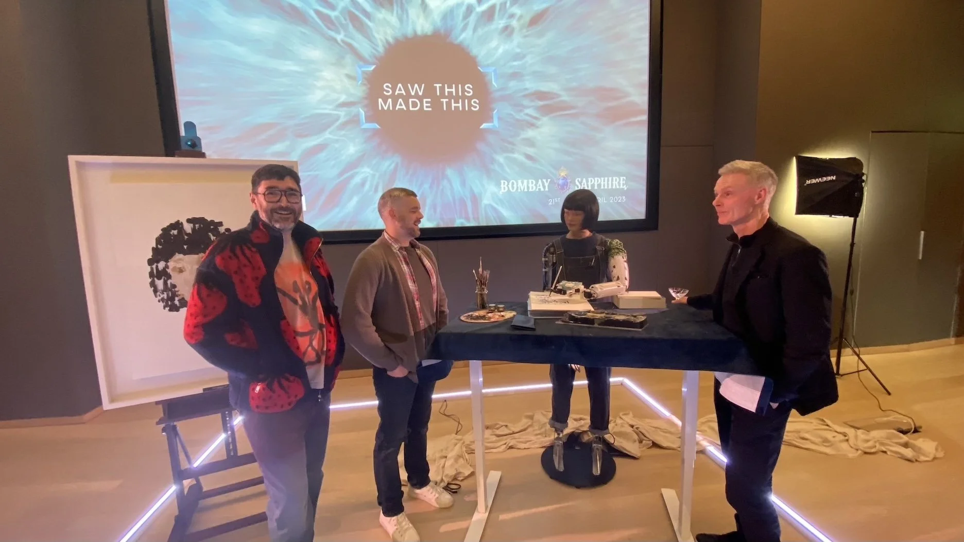 Ai-Da Robot with Robert Diament and Russell Tovey with Tim Marlow