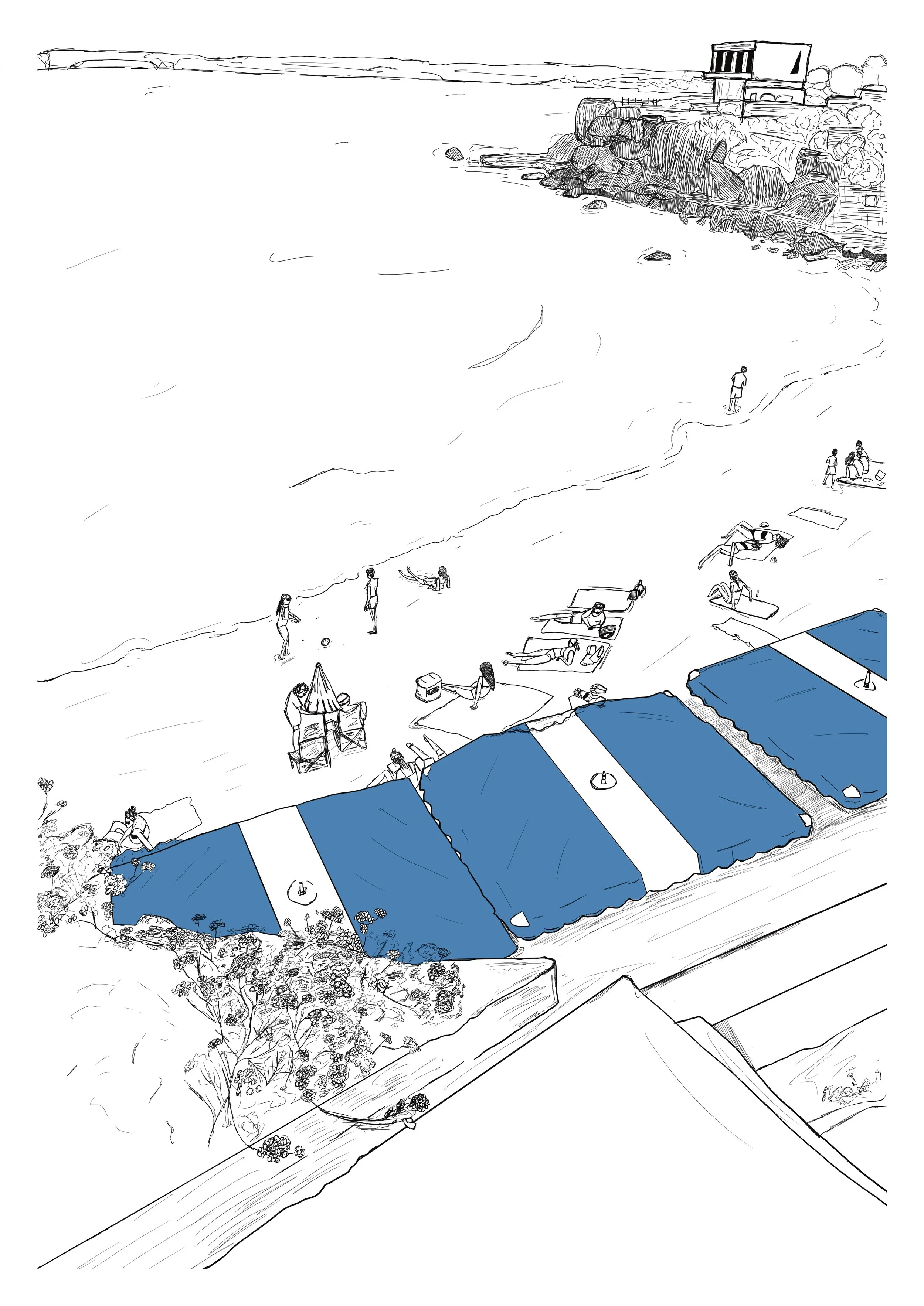 Blue Parasols | Marseille Beach Art Print