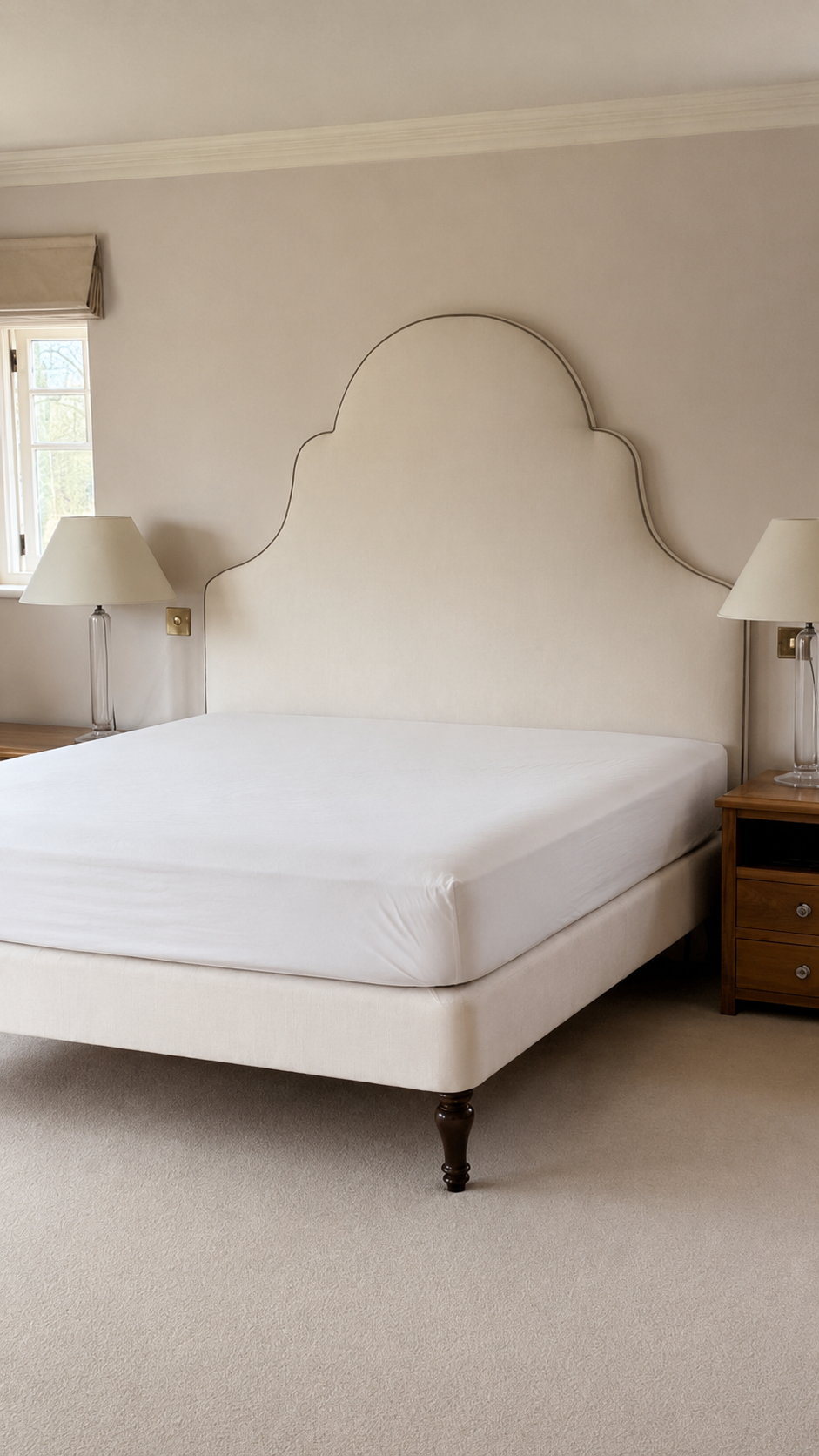 Luxury divan bed with custom upholstered headboard
