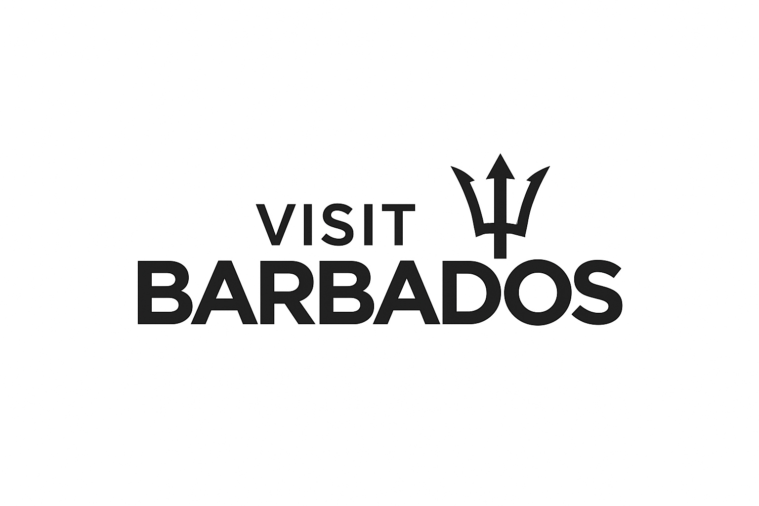Text reads 'Visit Barbados' with a trident logo above the word 'Barbados'.